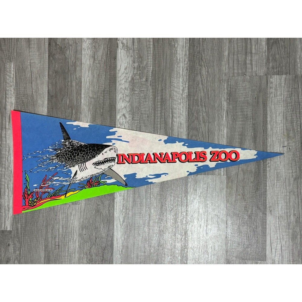 Vintage 80s Indianapolis Zoo Pennant Wildlife Ocean Souvenir Shark